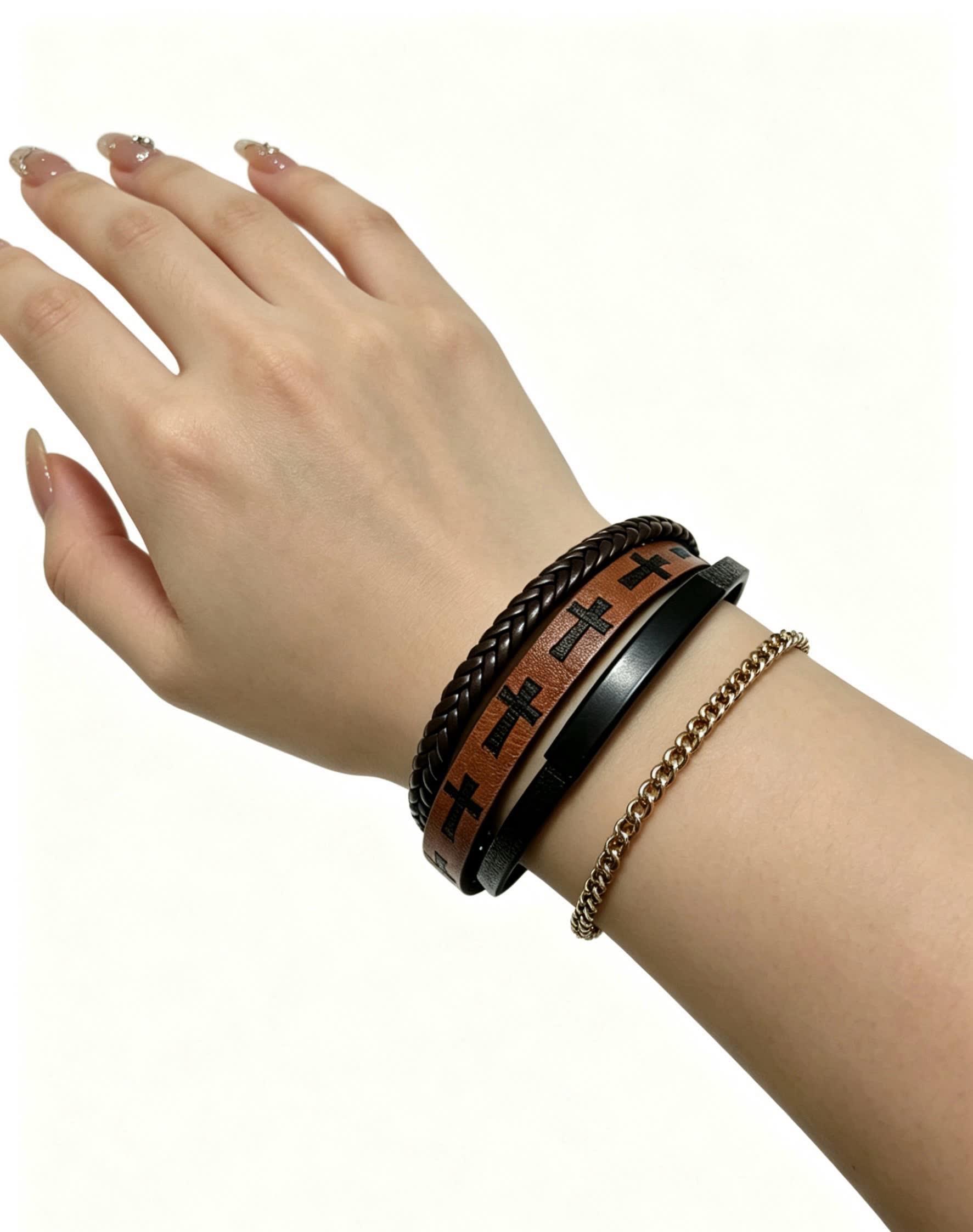 Chrome Hearts Men's Leather Bracelet with Cross Design